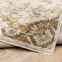 2' X 8' Gold And Ivory Oriental Power Loom Stain Resistant Runner Rug With Fringe