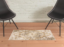 2' X 3' Gold And Ivory Oriental Power Loom Stain Resistant Area Rug With Fringe