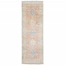 2' X 8' Orange And Blue Oriental Hand Loomed Stain Resistant Runner Rug With Fringe