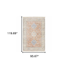 8' X 10' Orange And Blue Oriental Hand Loomed Stain Resistant Area Rug With Fringe