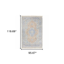 8' X 10' Blue And Red Oriental Hand Loomed Stain Resistant Area Rug With Fringe