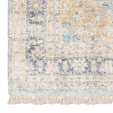8' X 10' Blue And Beige Oriental Hand Loomed Stain Resistant Area Rug With Fringe