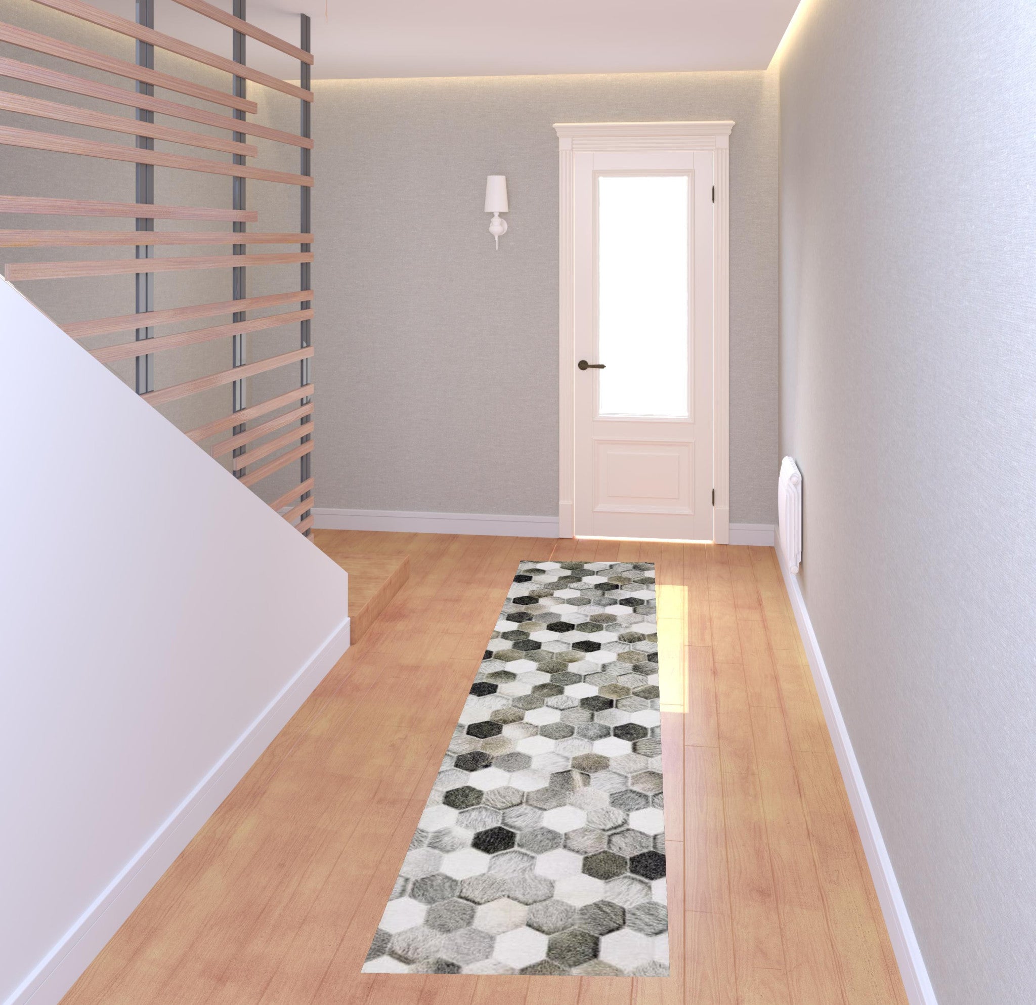 2' X 8' Grey Charcoal Brown Tan And Ivory Geometric Power Loom Stain Resistant Runner Rug