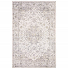 5' X 7' Beige Gold And Grey Oriental Power Loom Stain Resistant Area Rug