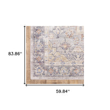 5' X 7' Blue Gold Grey Orange Yellow And Purple Oriental Power Loom Stain Resistant Area Rug