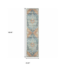 Orange Blue Teal Green And Beige Oriental Power Loom Stain Resistant Runner Rug - 2' x 8'