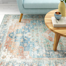 Orange Blue Teal Green And Beige Oriental Power Loom Stain Resistant Area Rug - 8' x 10'