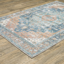 9' X 12' Blue Oriental Power Loom Stain Resistant Area Rug