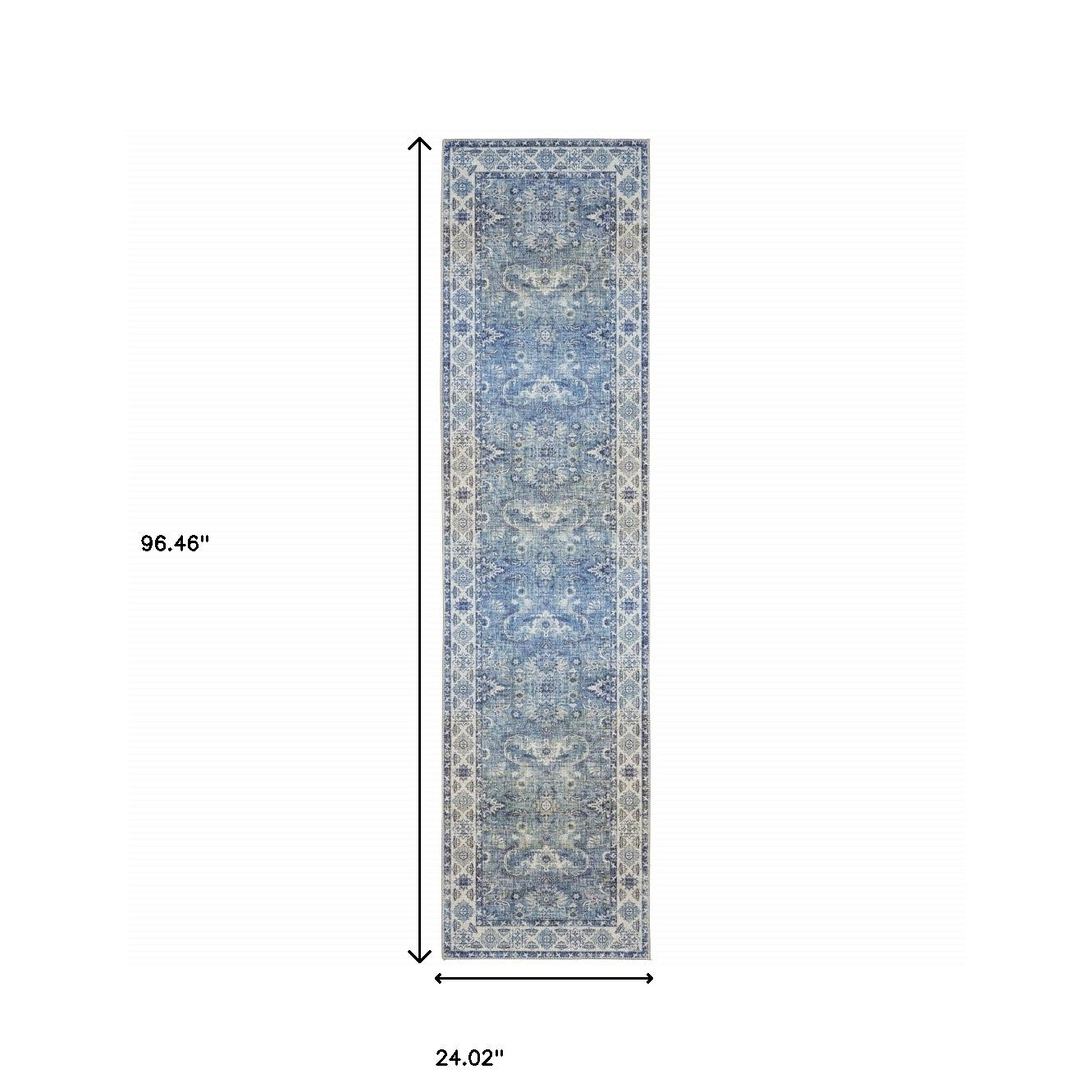2' X 8' Blue And Grey Oriental Power Loom Stain Resistant Runner Rug
