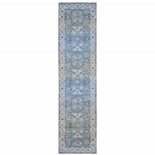 2' X 8' Blue And Grey Oriental Power Loom Stain Resistant Runner Rug