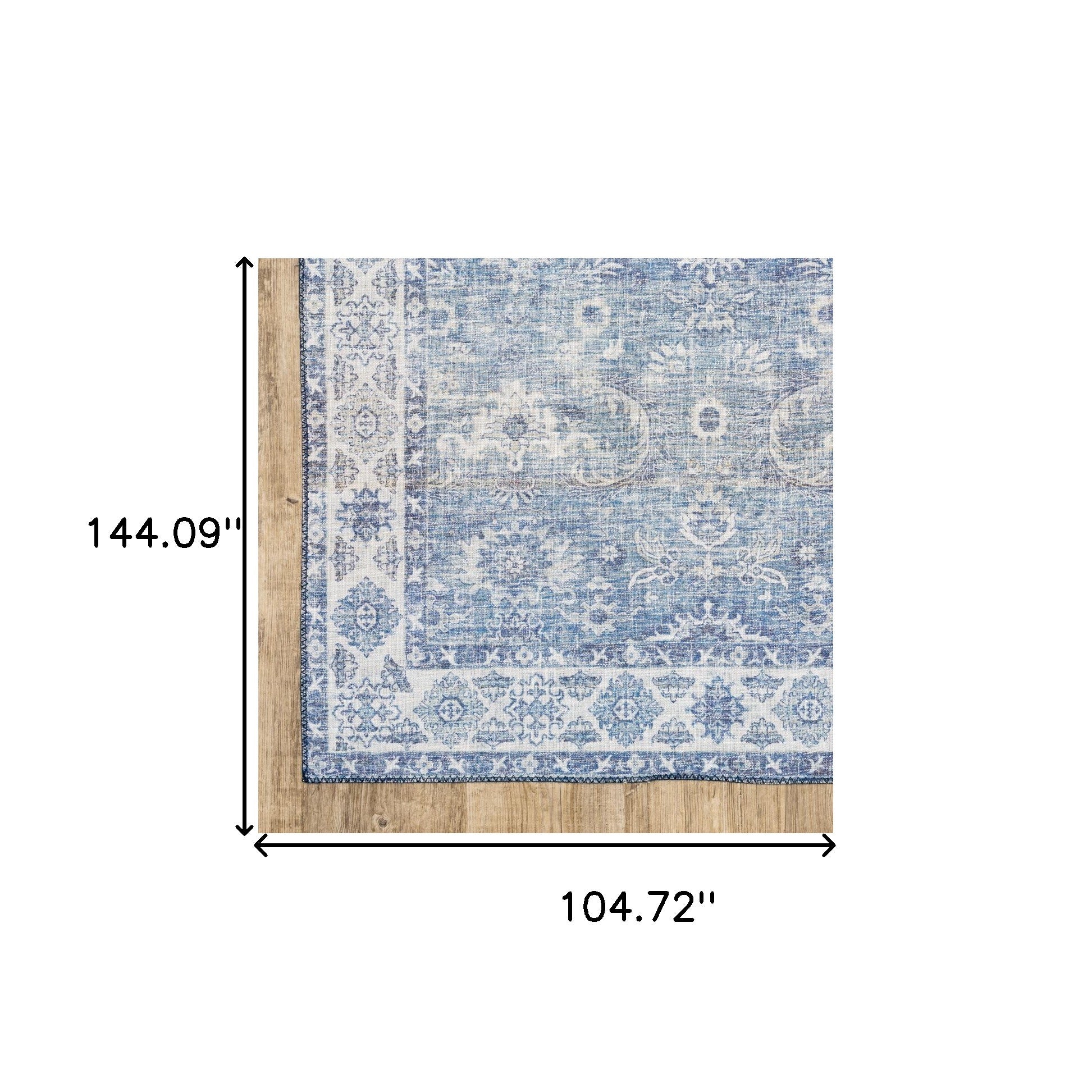 9' X 12' Blue And Grey Oriental Power Loom Stain Resistant Area Rug