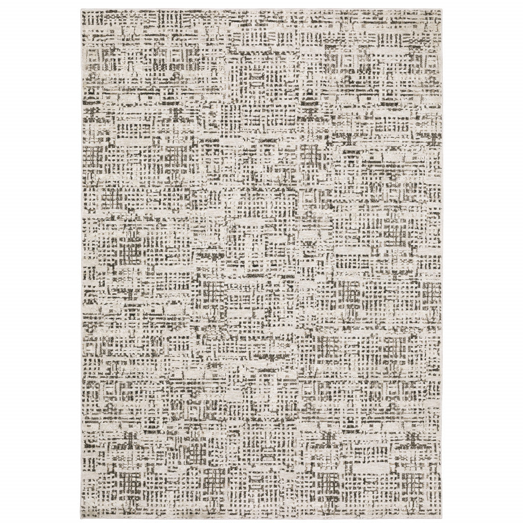 10' X 13' Ivory Grey Charcoal Brown And Beige Abstract Power Loom Stain Resistant Area Rug