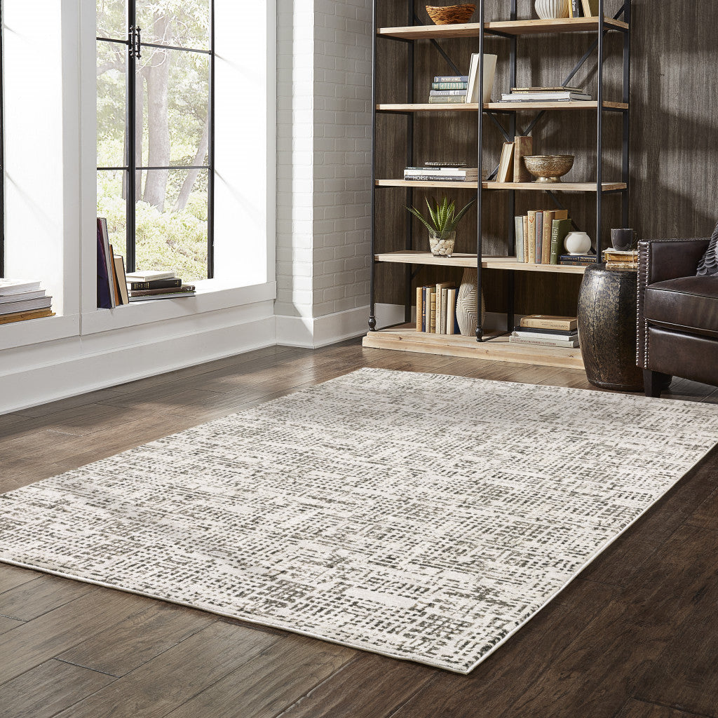 10' X 13' Ivory Grey Charcoal Brown And Beige Abstract Power Loom Stain Resistant Area Rug