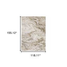 10' X 13' Ivory Tan Beige Grey And Brown Abstract Power Loom Stain Resistant Area Rug