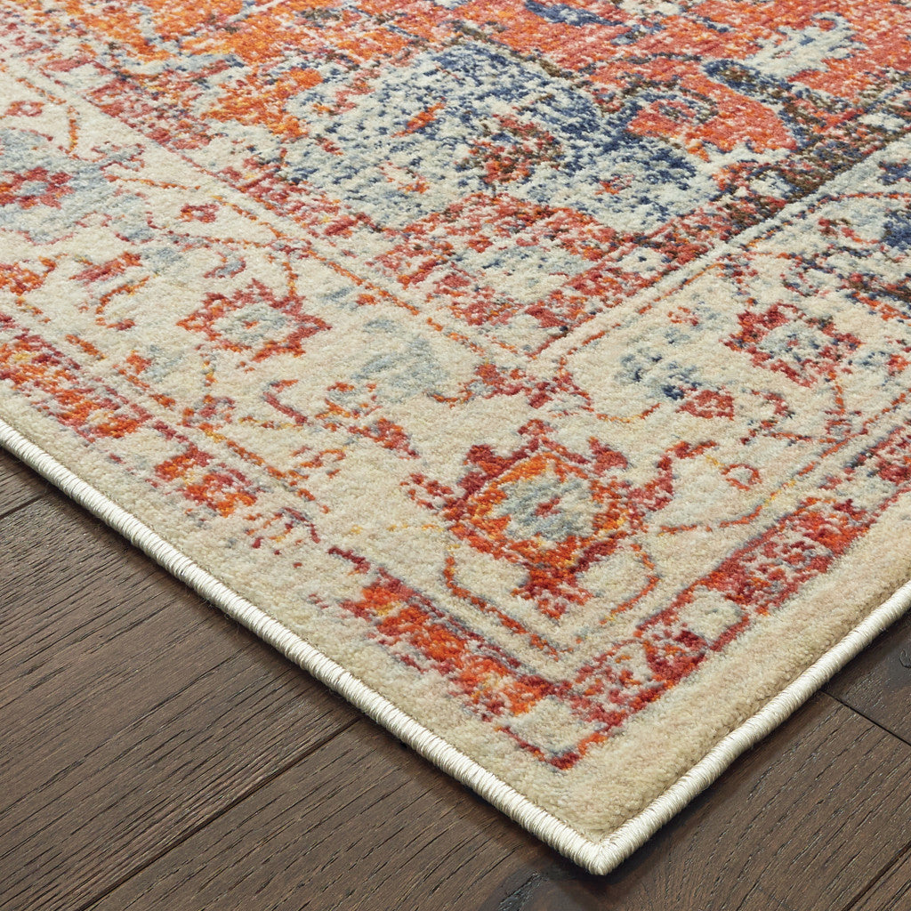 4' X 6' Blue And Orange Oriental Power Loom Stain Resistant Area Rug