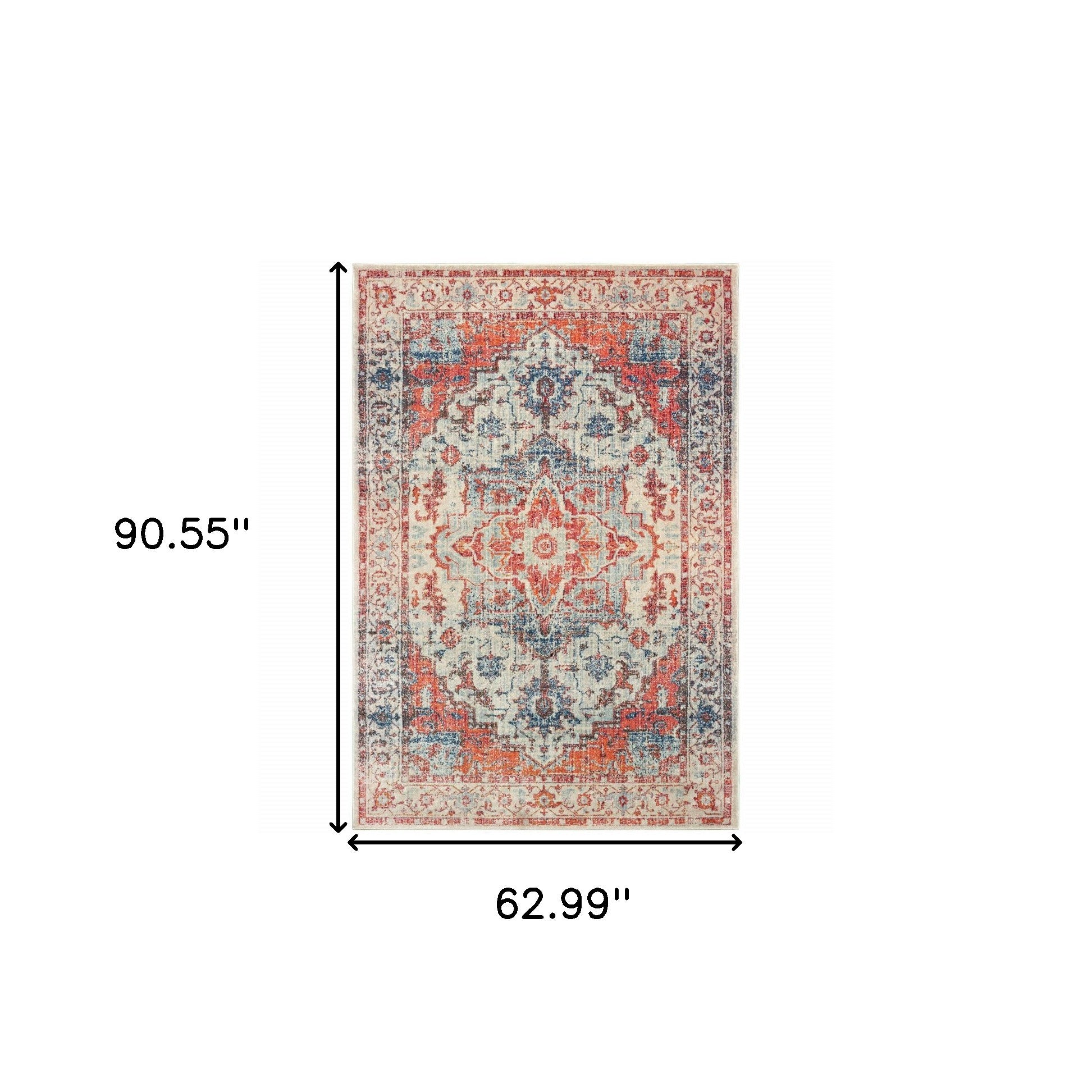 5' X 8' Blue And Orange Oriental Power Loom Stain Resistant Area Rug
