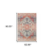 5' X 8' Blue And Orange Oriental Power Loom Stain Resistant Area Rug
