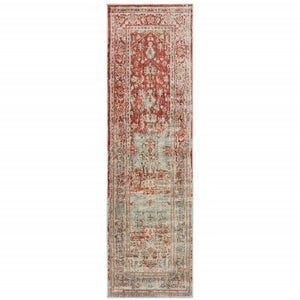 2' X 8' Grey And Orange Oriental Power Loom Stain Resistant Runner Rug
