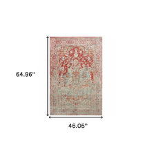 4' X 6' Grey And Orange Oriental Power Loom Stain Resistant Area Rug