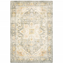 5' X 7' Grey Gold Orange And Ivory Oriental Power Loom Stain Resistant Area Rug