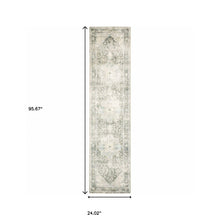 2' X 8' Grey Ivory And Blue Oriental Power Loom Stain Resistant Runner Rug