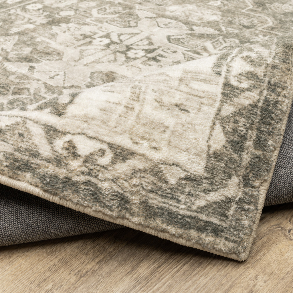 2' X 8' Grey Ivory Tan And Beige Oriental Power Loom Stain Resistant Runner Rug