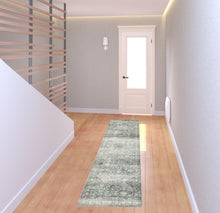 2' X 8' Blue Ivory And Grey Oriental Power Loom Stain Resistant Runner Rug