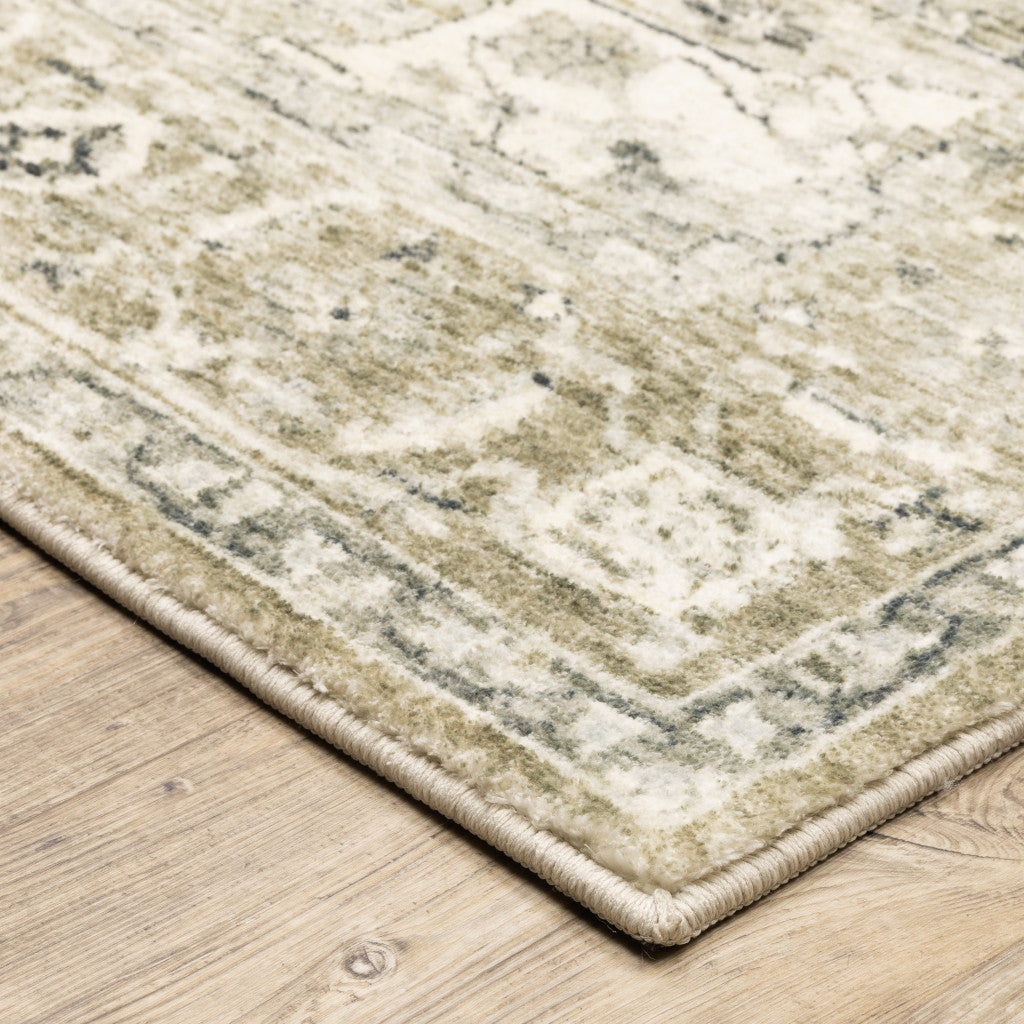 2' X 8' Tan Ivory Grey And Beige Oriental Power Loom Stain Resistant Runner Rug