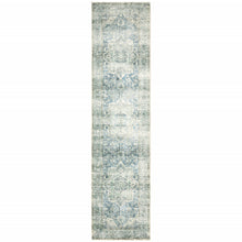 2' X 8' Grey Blue And Ivory Oriental Power Loom Stain Resistant Runner Rug