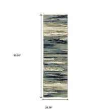 2' X 8' Blue And Green Abstract Power Loom Runner Rug