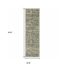 2' X 8' Beige Grey Ivory And Sage Blue Geometric Power Loom Stain Resistant Runner Rug