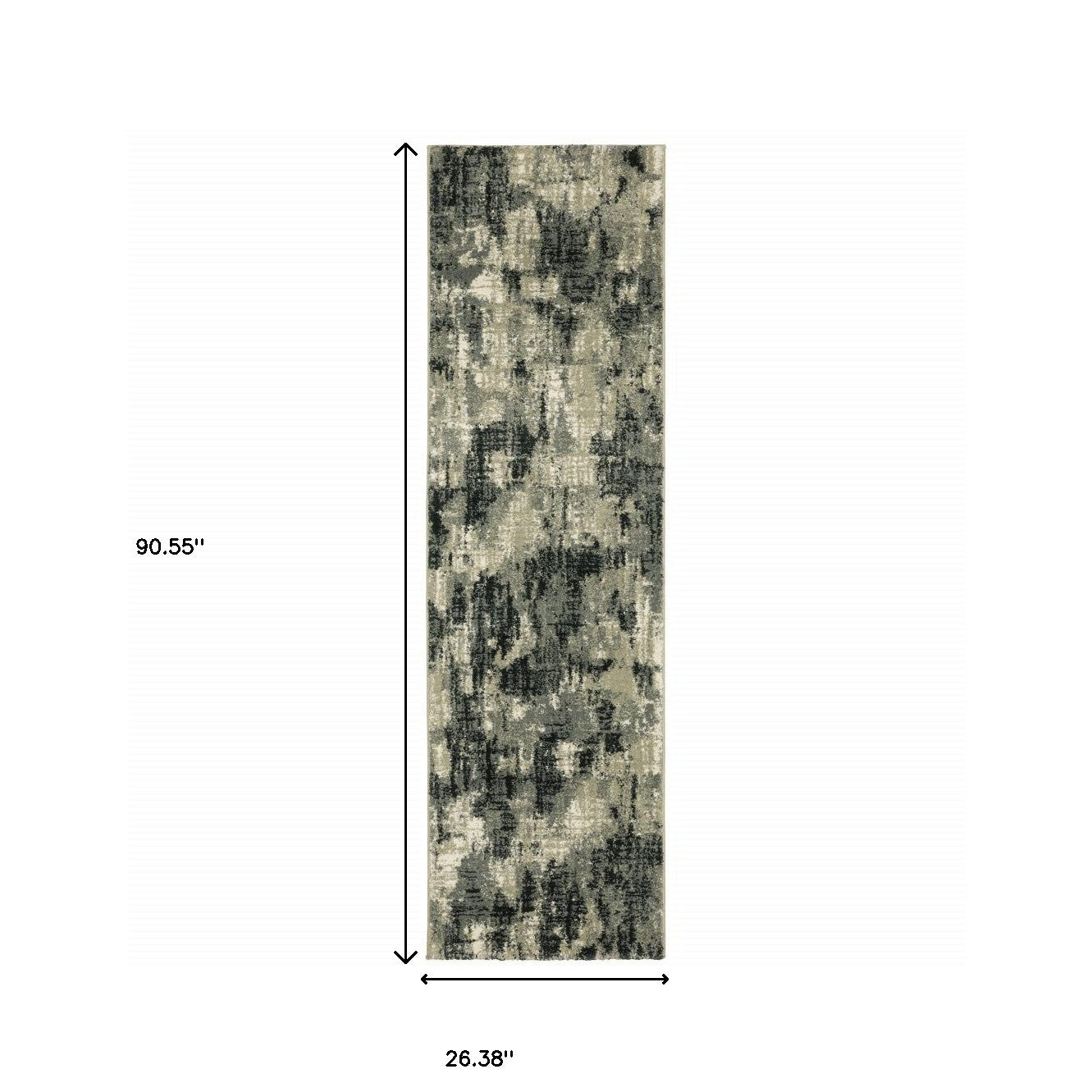 2' X 8' Grey Beige Charcoal And Blue Abstract Power Loom Stain Resistant Runner Rug