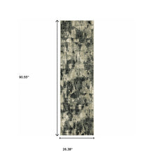 2' X 8' Grey Beige Charcoal And Blue Abstract Power Loom Stain Resistant Runner Rug