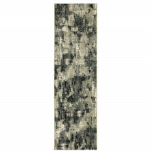 2' X 8' Grey Beige Charcoal And Blue Abstract Power Loom Stain Resistant Runner Rug