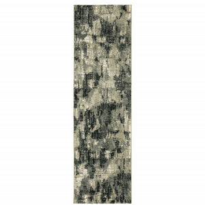 2' X 8' Grey Beige Charcoal And Blue Abstract Power Loom Stain Resistant Runner Rug
