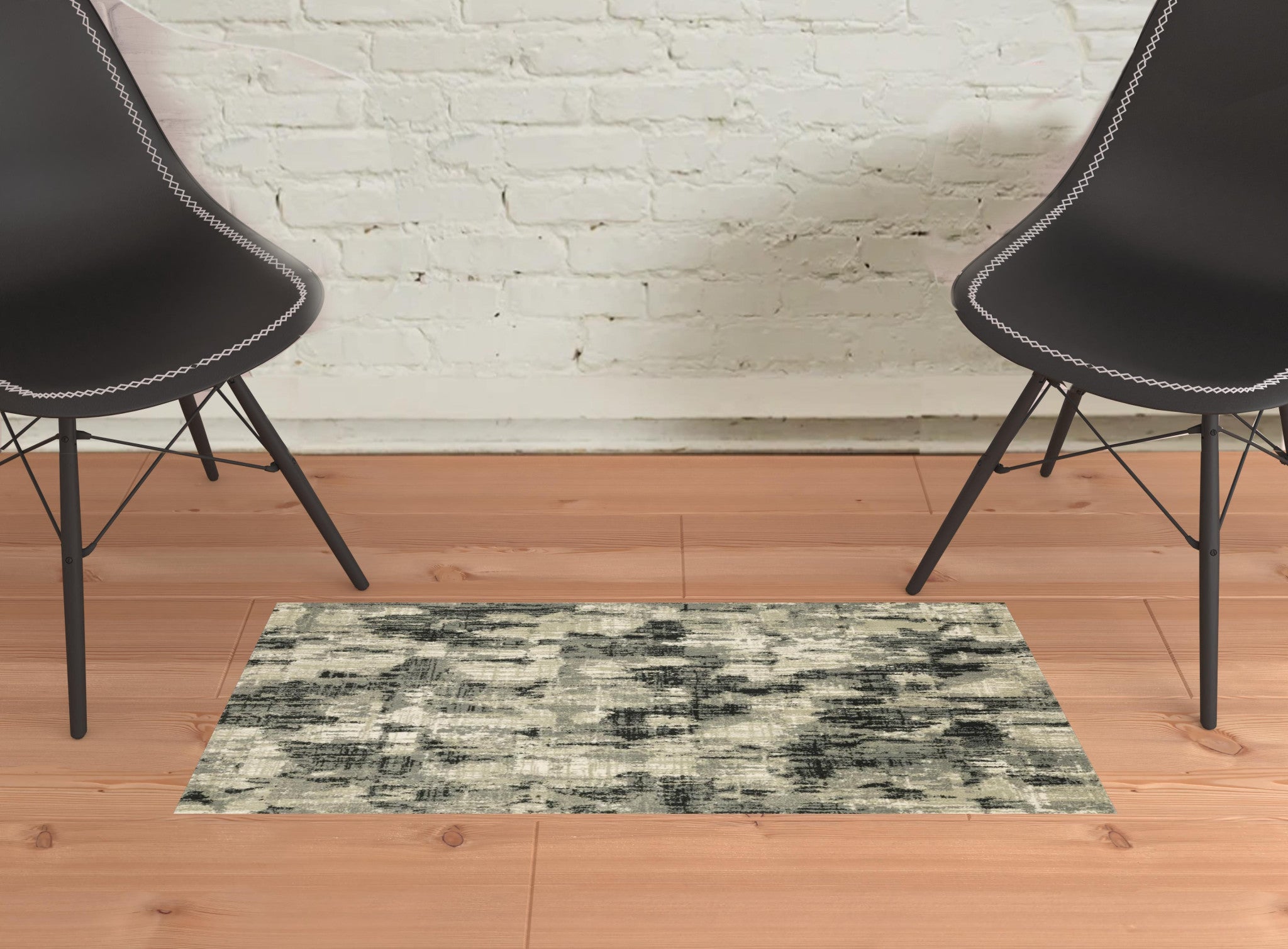 2' X 3' Grey Beige Charcoal And Blue Abstract Power Loom Stain Resistant Area Rug