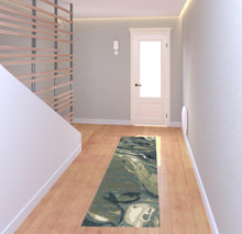 2' X 8' Blue Green And Grey Abstract Power Loom Stain Resistant Runner Rug