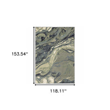 10' X 13' Blue Green And Grey Abstract Power Loom Stain Resistant Area Rug