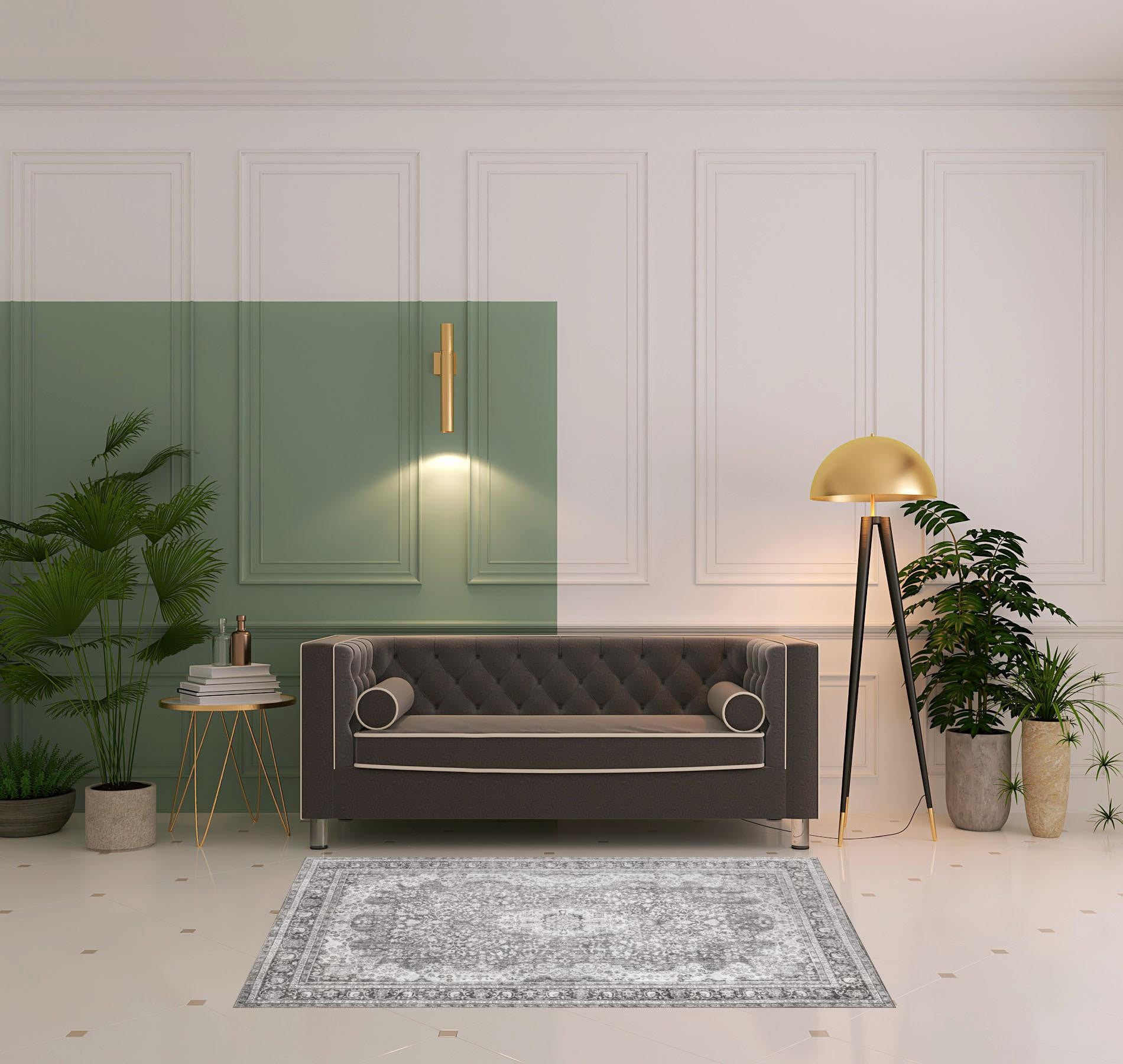 4' X 6' Grey Oriental Power Loom Stain Resistant Area Rug