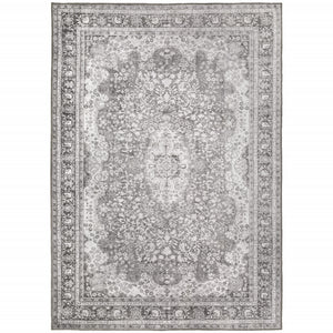 4' X 6' Grey Oriental Power Loom Stain Resistant Area Rug