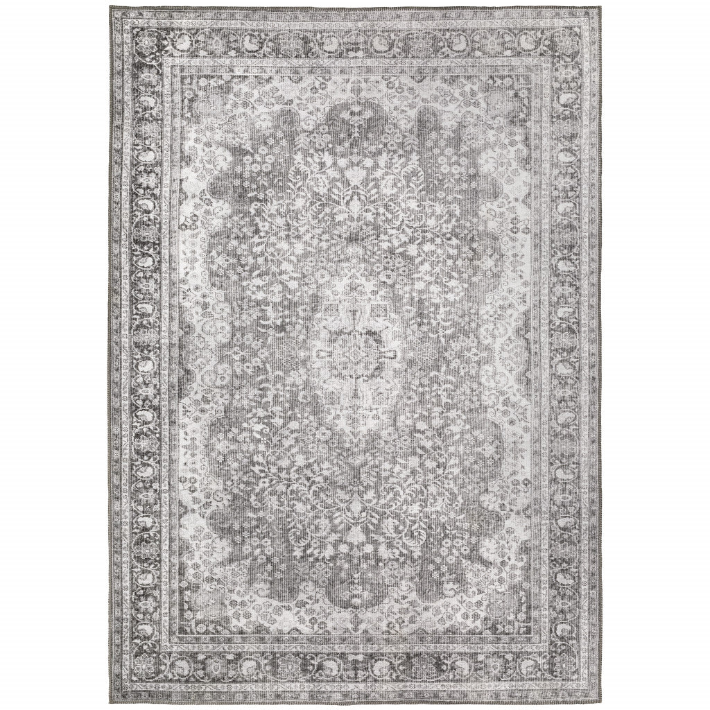 8' X 10' Grey Oriental Power Loom Stain Resistant Area Rug