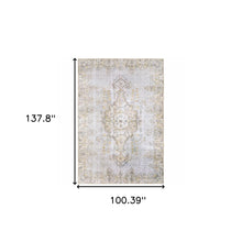 8' X 11' Grey And Gold Oriental Power Loom Stain Resistant Area Rug