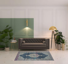 4' X 6' Blue And Grey Oriental Power Loom Stain Resistant Area Rug