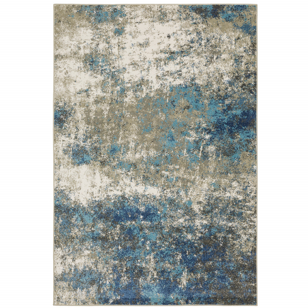 8' X 10' Blue Grey And Beige Abstract Power Loom Stain Resistant Area Rug