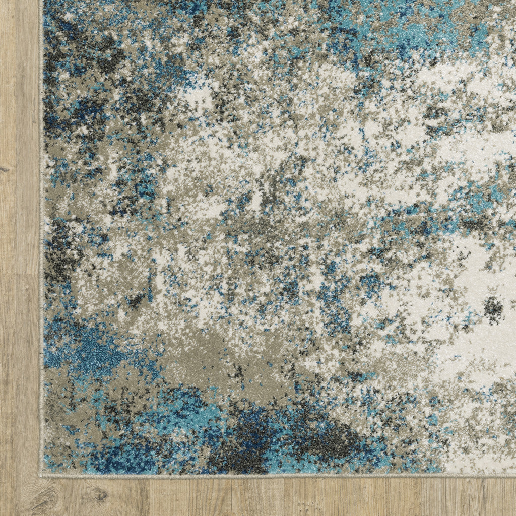 8' X 10' Blue Grey And Beige Abstract Power Loom Stain Resistant Area Rug