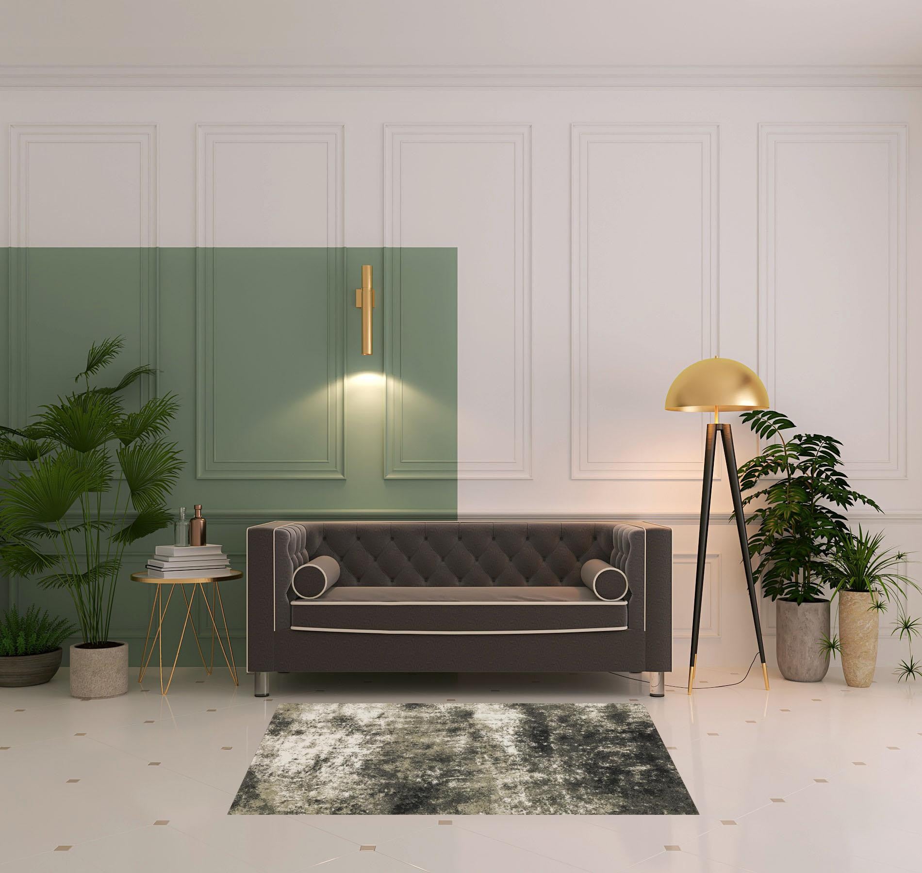 Charcoal Grey And Beige Abstract Power Loom Stain Resistant Area Rug - 4' x 6'