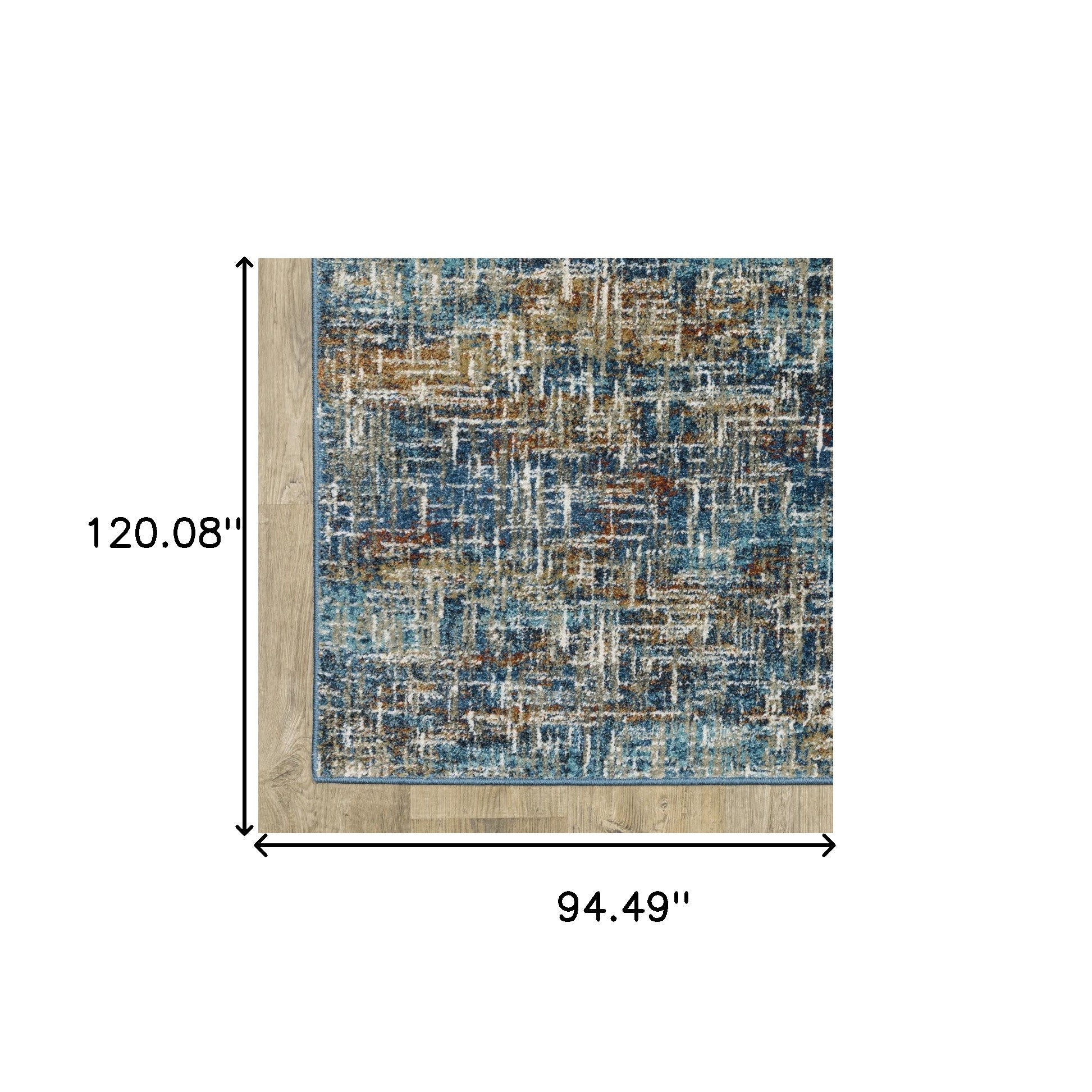 8' X 10' Blue Teal Gold Rust And Beige Abstract Power Loom Stain Resistant Area Rug