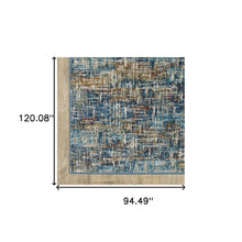 8' X 10' Blue Teal Gold Rust And Beige Abstract Power Loom Stain Resistant Area Rug