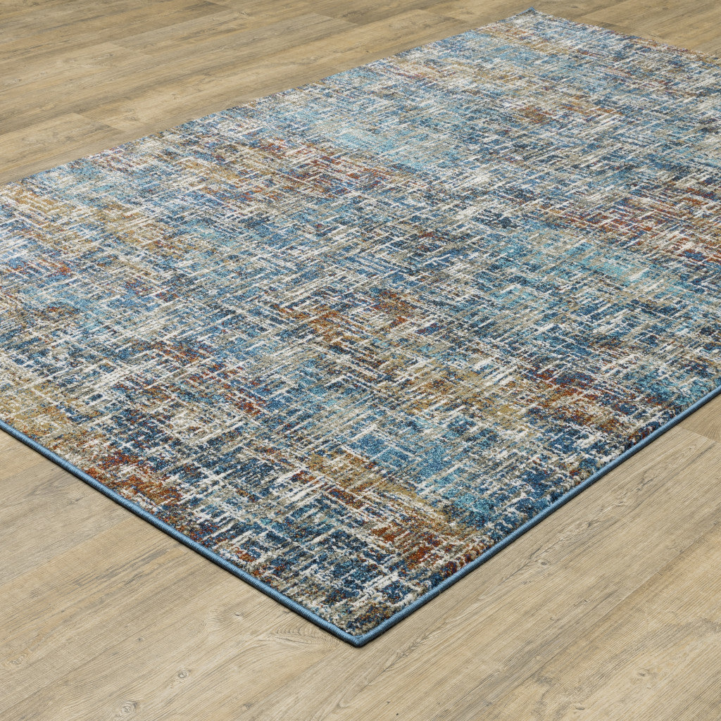 8' X 10' Blue Teal Gold Rust And Beige Abstract Power Loom Stain Resistant Area Rug