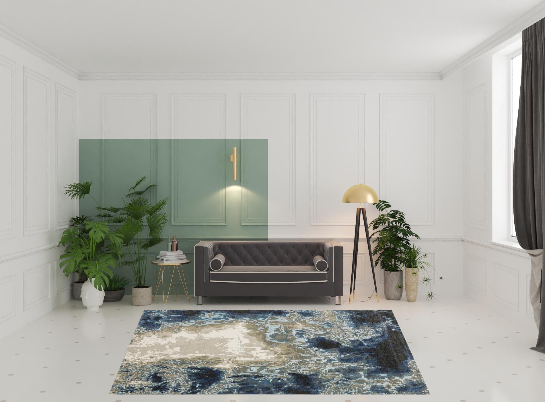 8' X 10' Blue Grey Charcoal And Beige Abstract Power Loom Stain Resistant Area Rug